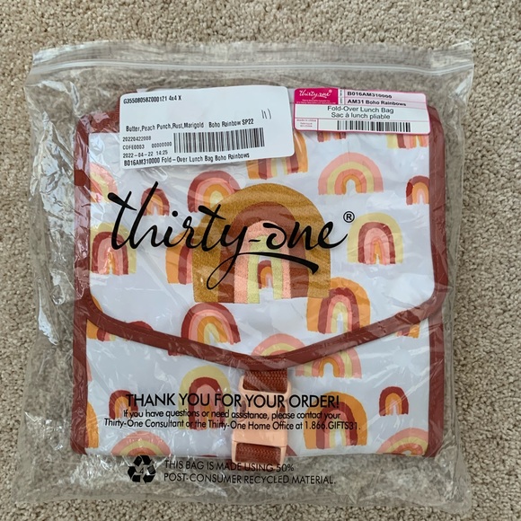 Fold-Over Thermal Lunch Bag - Boho Rainbows with Boho Rainbow Embroidery - Picture 3 of 3